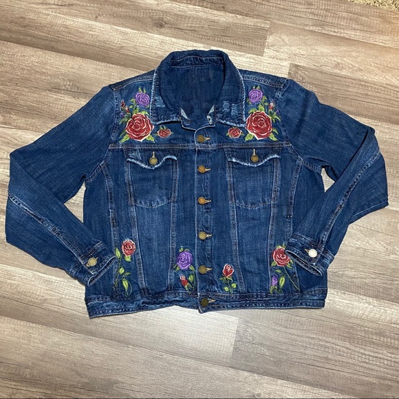 Blank NYC Distressed Floral Denim Jean Jacket - Picture 2 of 16